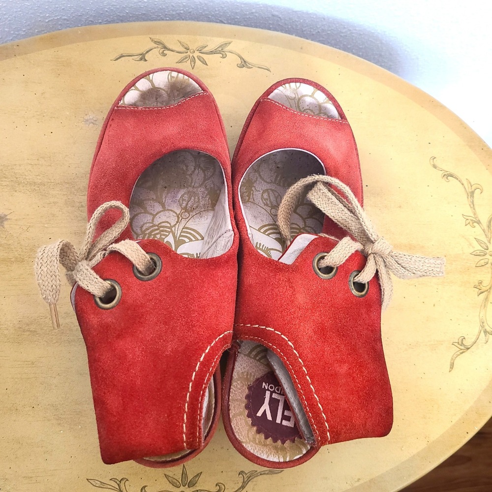 Fly London Yaffa EU 40 US 9 to 9.5 Red Suede Lace Up Wedge Platform Sandals - Picture 9 of 9